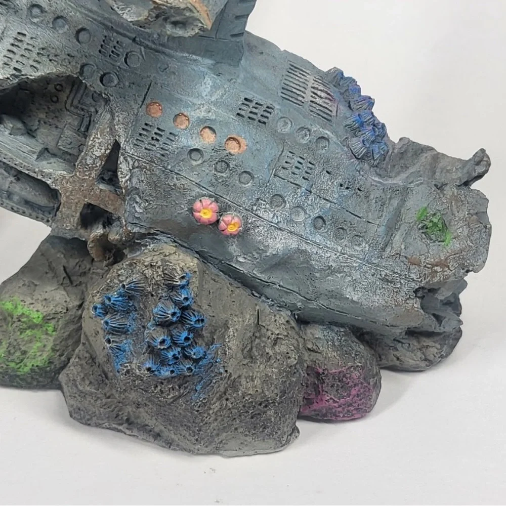 Sunken submarine shipwreck aquarium Decor Statue 12” Long